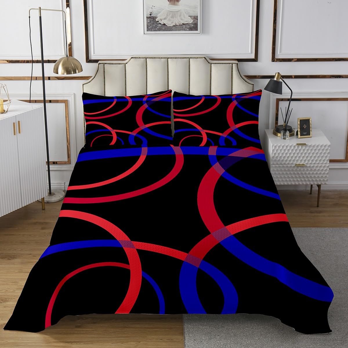 Erosebridal Abstract Circle Twin Coverlet Set Black and Navy Red Bedding Set, Spiral Swirl Bedspread Set Modern Geometric Quilt Set for Boys Girls, Contemporary Aesthetic Bed Quilt