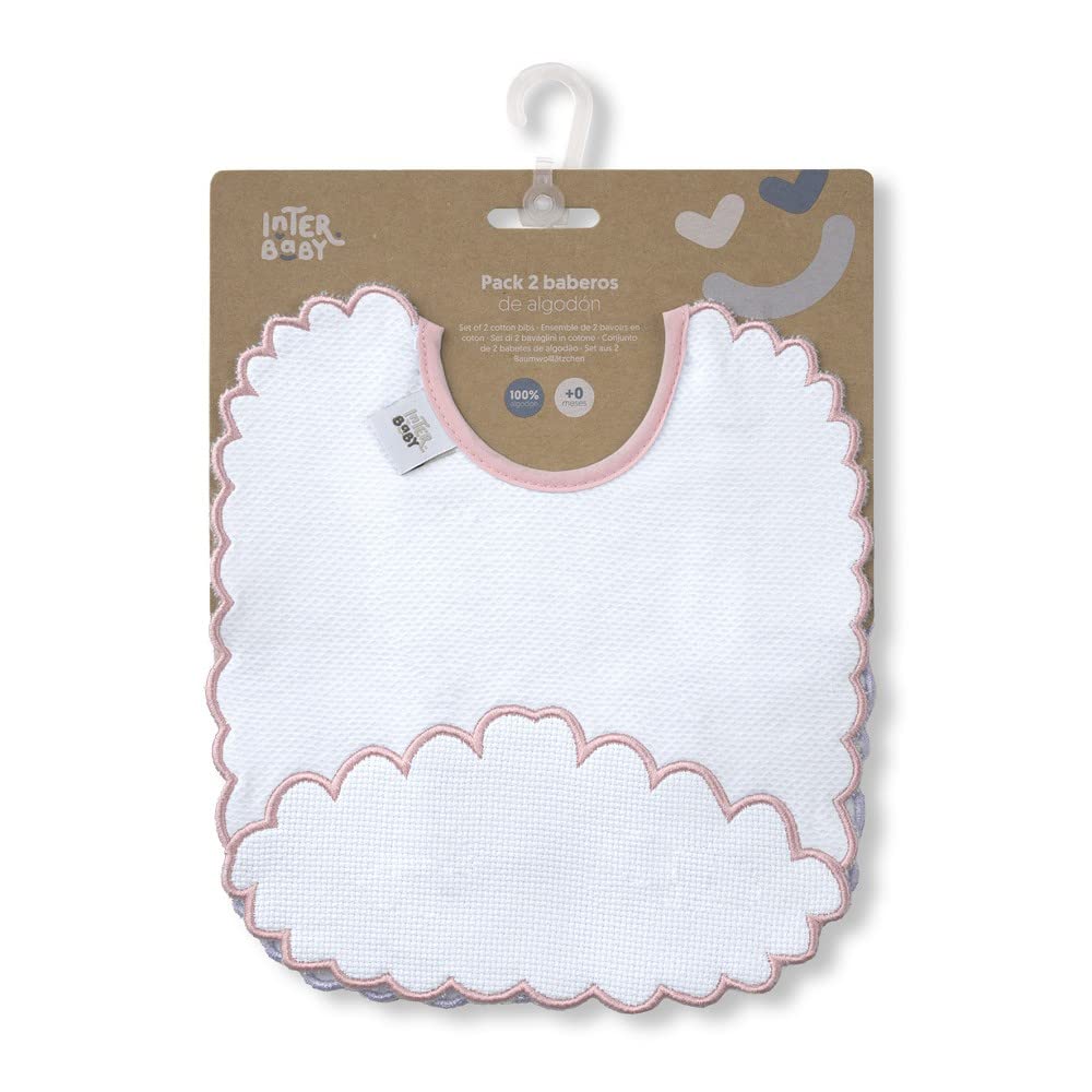 Interbaby Pack of 2 Nubecita Bibs in Pink and Grey
