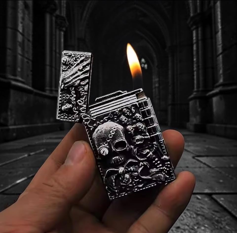 Encendedor Calavera de Metal Recarcable Estilo Gótico miniatura 4