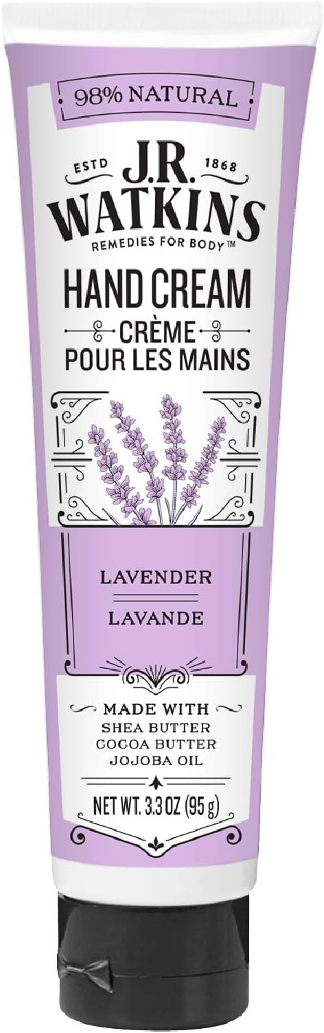 J.R. Watkins Natural Moisturizing Hand Cream, Hydrating Hand Moisturizer with Shea Butter, Cocoa Butter, and Avocado Oil, USA Made and Cruelty Free, 3.3oz, Lavender, (Pack of 4)