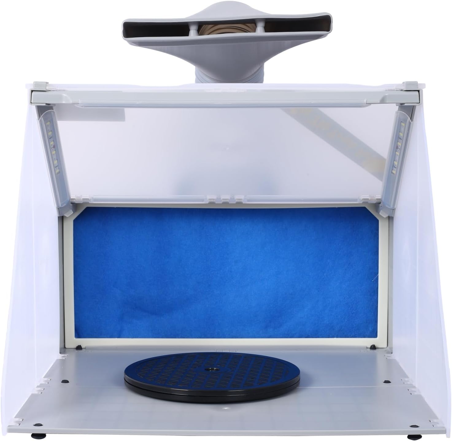 Portable Airbrush Spray Booth with 3 LED Lights, Extra Replaceable Filter Pad, Turn Table and 6ft Exhaust Hose for Hobby, Painting, Art