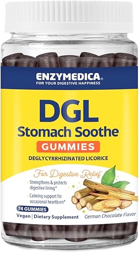 Miniatura 2 de Enzymedica, DGL - Gomitas de regaliz deglicirricinadas para alivio del estómago para apoyo digestivo y salud intestinal, chocolate, 74 unidades