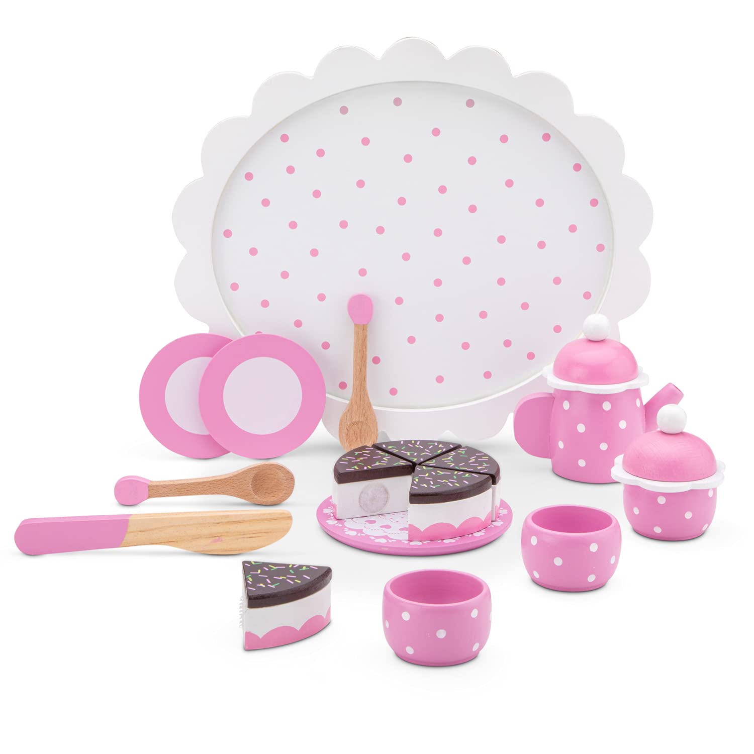 Woet® Set Alzata per Torte Giocattolo in Legno per Bambini - con Torte, Pasticcini e Alzata - Giocattolo per Festa del tè - Gioco di Ruolo per Cucina - A Partire da 3 Anni