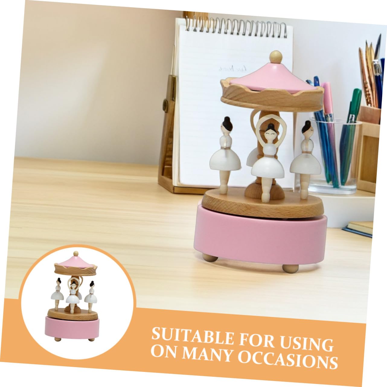 LIFKOME Carillon Ballerina in Legno Rotante Rosa, Design Elegante | Carica Manuale, Figurina da Collezione Decorativa, per Casa e Compleanni, per Appassionati di Danza