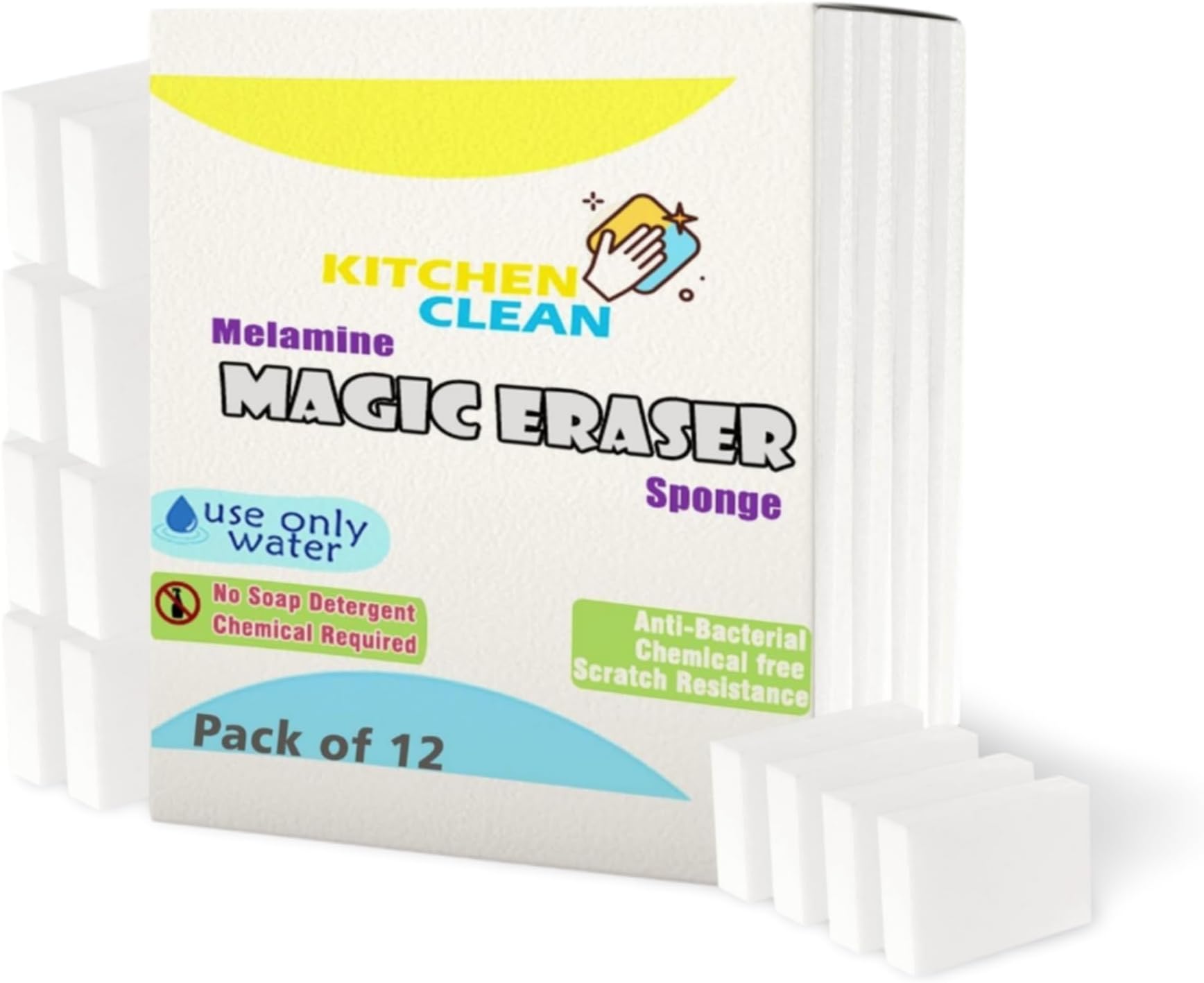 Melamine Magic Eraser | Walls Scratch Marks Stain Remover | Car Seats Dash Board Stains Clean | Watch Belts Cleaner | Multipurpose Use Cleaning Sponge (Pack of 12 Pcs)