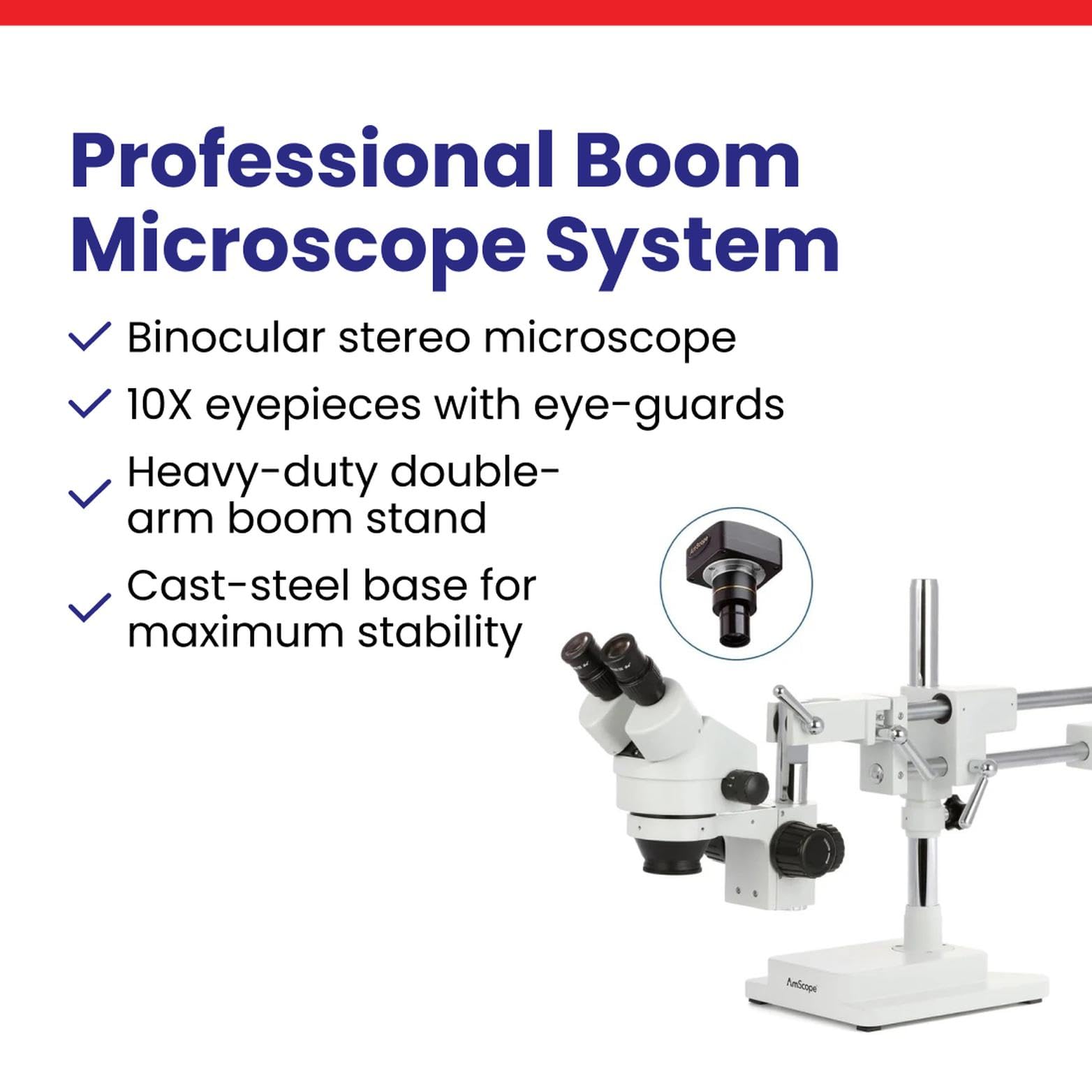 AmScope - Microscope binoculaire à zoom stéréo 7X-45X avec support de flèche à double bras, oculaire WF10X - SM-4B