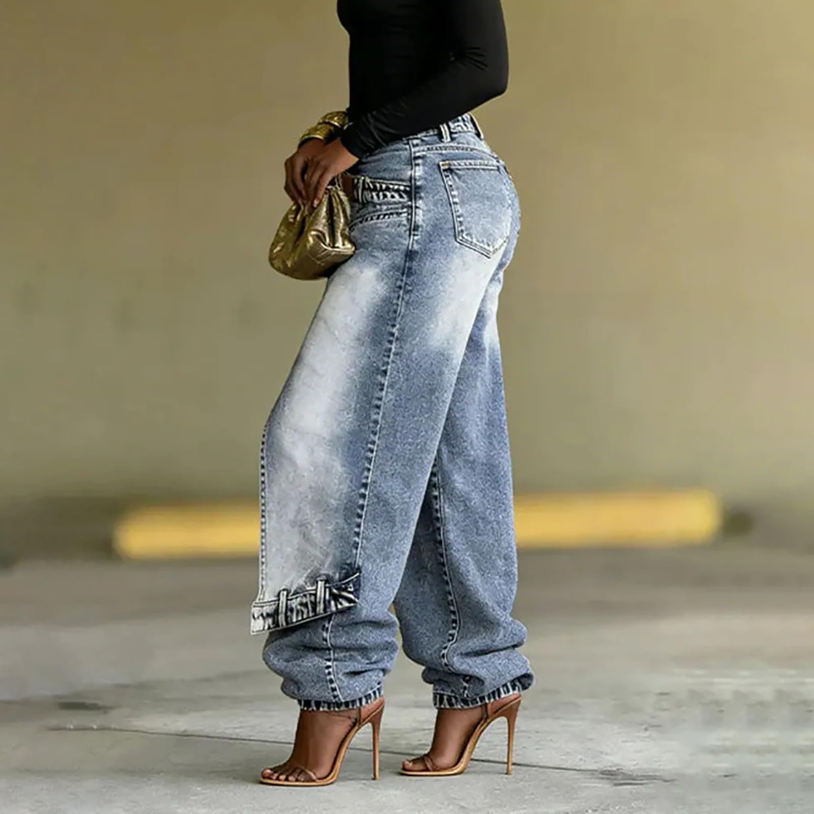 Jeans Baggy Donna Curvy Jeans Elasticizzati Casual Curvy Pantaloni Denim Vita Alta Leggeri Gamba Larga Con Tasche Pantaloni Baggy Larghi Palazzo Comodi Pantalone Tempo Libero Wide Leg Oversize
