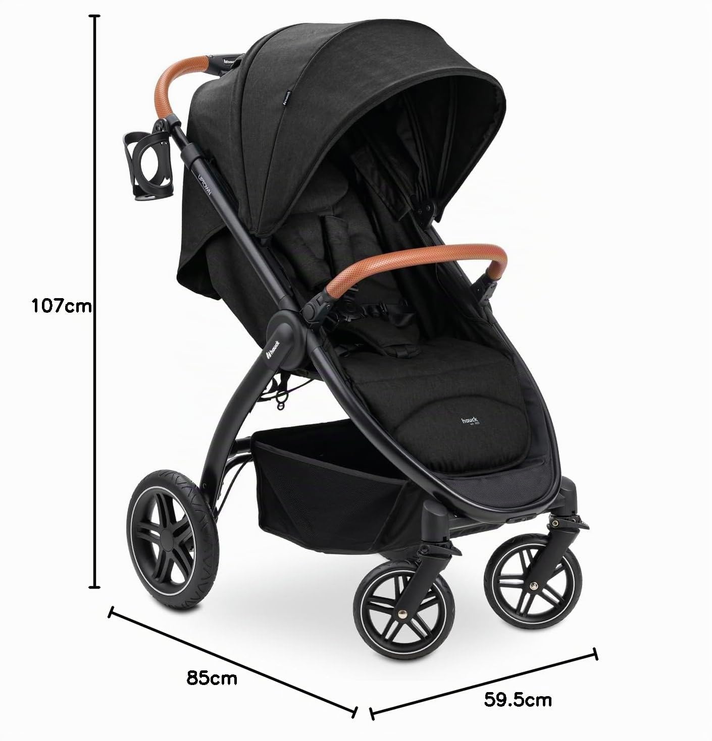 hauck Uptown Poussette Compacte Noir Chiné – dès la Naissance avec Dossier Inclinable, Siège Large jusqu’à 22 kg, Roues Caoutchouc, Suspension, UV 50+, Pliable, Hauteur Réglable, Grand Panier