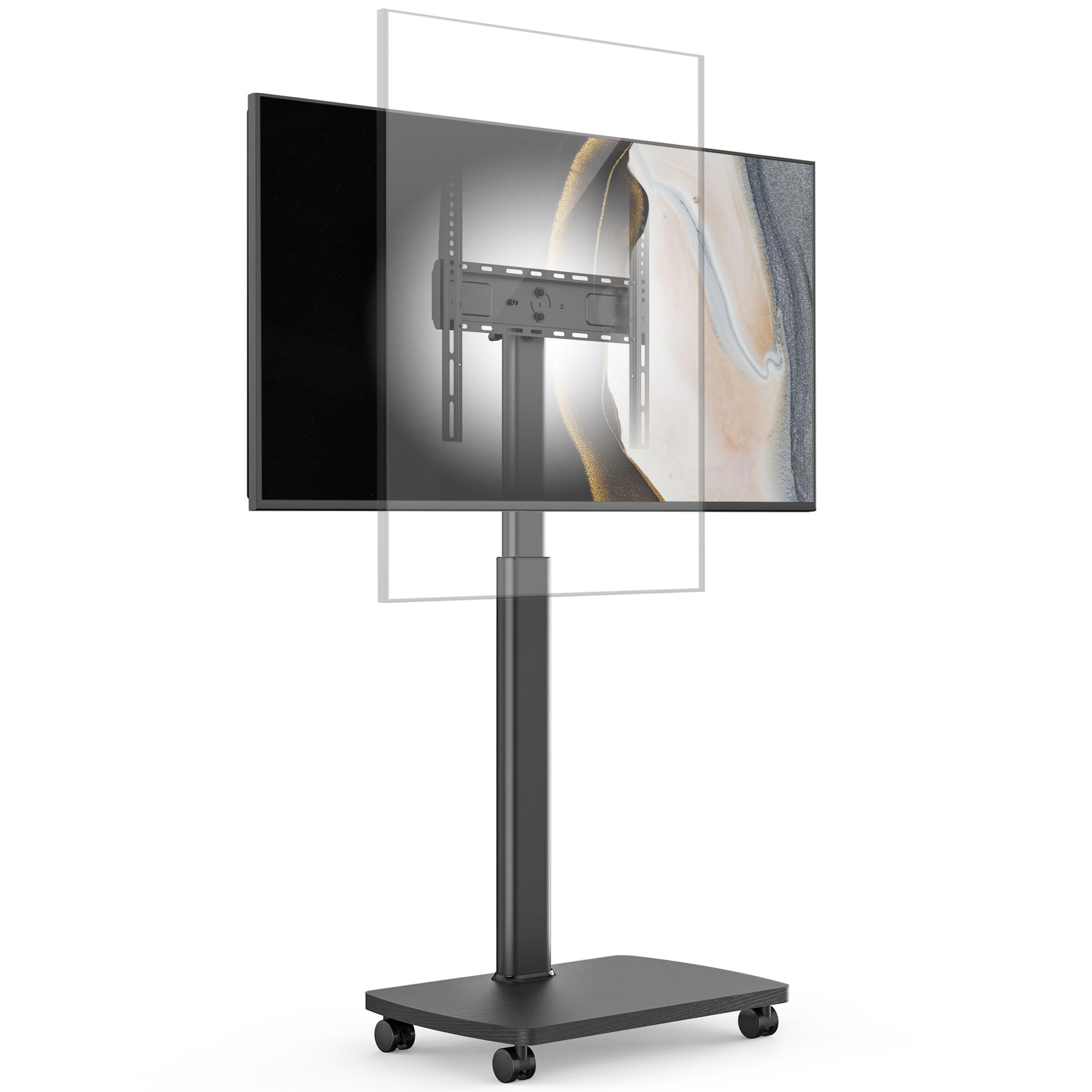 AOKCOS Carrello Porta TV con Ruote per 32-65 Pollici, Orizzontale e Verticale Supporto TV da Pavimento con Base in Legno, Inclinabile e Regolabile in Altezza, Max VESA 400x400mm 30kg (Nero)