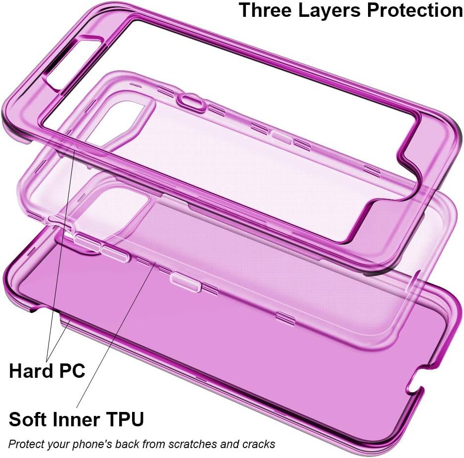 Anuck Case for iPhone SE Case 2022/2020, iPhone 8 Case, iPhone 7 Case 4.7", 3 in 1 Heavy Duty Defender Shockproof Full-Body Clear Protective Case Hard PC Shell & Soft TPU Bumper Cover, Clear Purple
