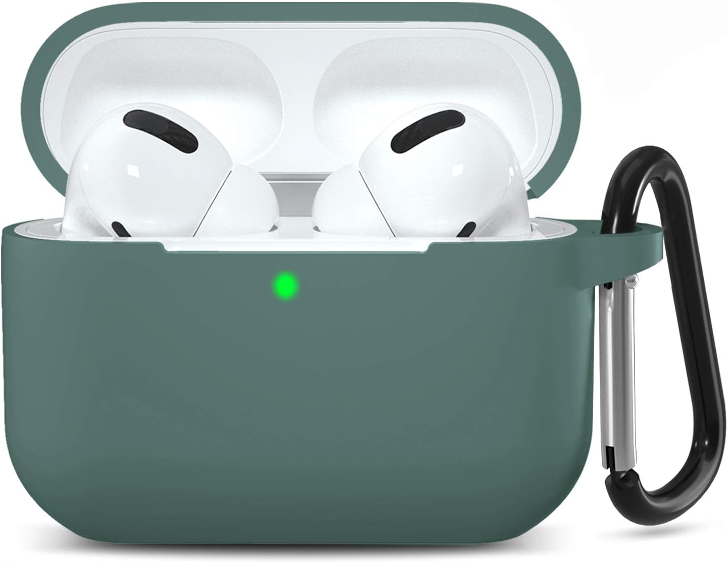 GEAK Compatible with AirPods Pro Case [Front LED Visible], Shockproof Silicone Protective Cover for AirPods Pro 2019, Pine Green
