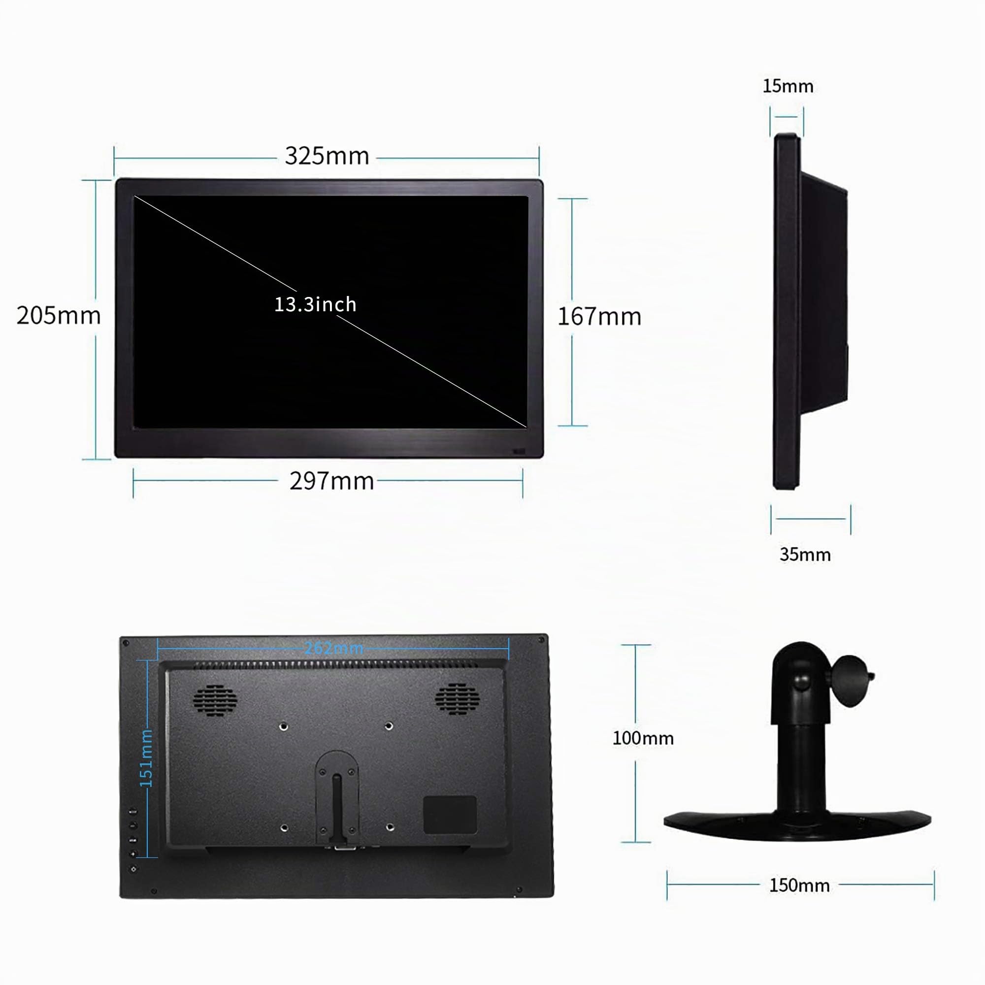 13,3-Zoll-Monitor 1366 x 768 LED-Bildschirm mit HDMI/VGA/BNC/USB/AV Kleiner Monitor für Fire Stick, Computer, PC, Laptop, Windows, integrierter Lautsprecher