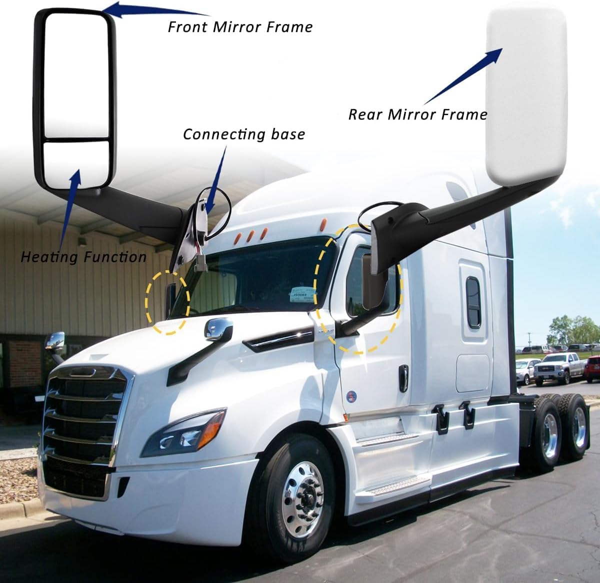 Left Chrome Door Mirror for 2018+ FREIGHTLINER CASCADIA, Heated & Motorized Door Mirror Assembly for FREIGHTLINER CASCADIA