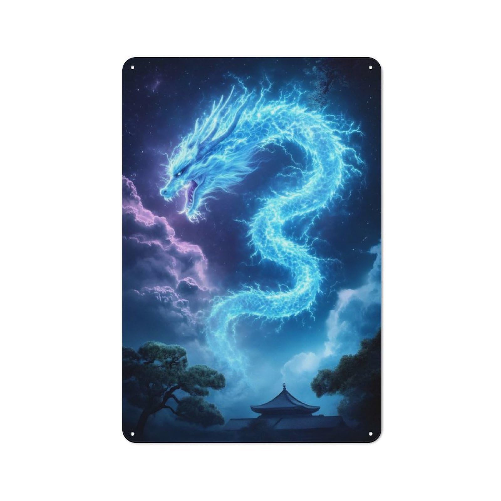 Junmoney Style-20 For Living Room Or Hallway, Blue Dragon In The Sky Vintage Metal Sign 30X20cm, For Metal Sign Collectors, For Garage And Workshop Walls