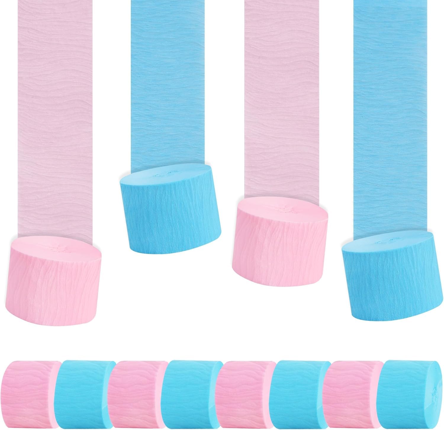 TONIFUL 8 Rolls Pink Blue Crepe Paper Streamers for Baby Shower Decorations Wedding Birthday Decorations Gender Reveal Party DIY Craft Paper(1.8 Inch x 82 Ft/Roll)