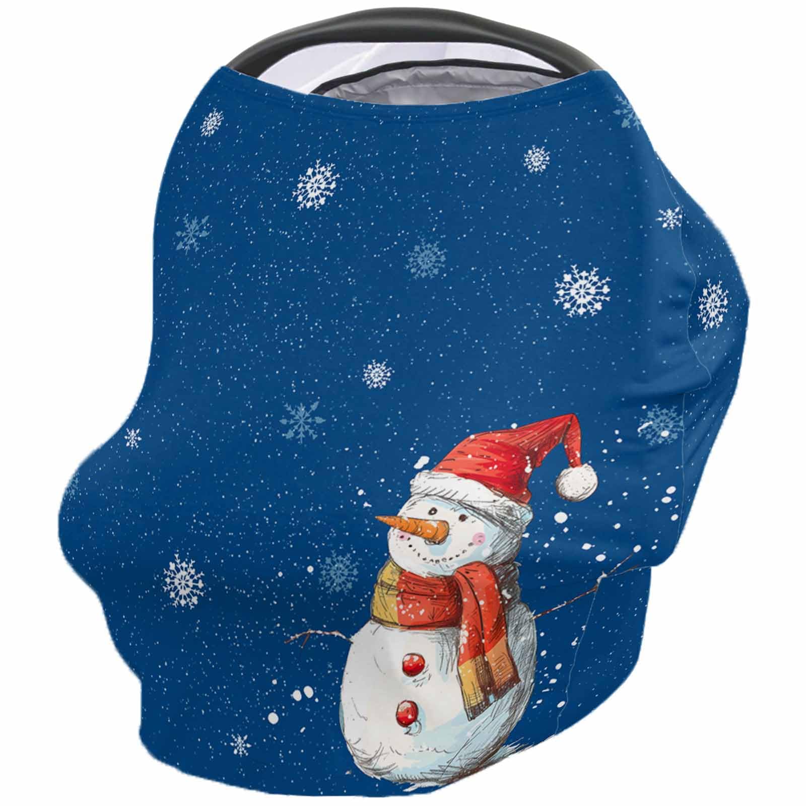 Nursing Cover for Breastfeeding Scarf, Navy Blue Snowflakes Hand Drawn Snowman Winter Baby Car Covers Super Soft Multi Use for Canopy Shopping Cart Cover Blanket Stroller Cover