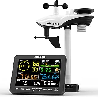 Sainlogic 12-in-1 Wetterstation mit Regenmesser, Wetterstation Funk mit Außensensor, Windmesser, Barometer, Außentemperatur Funk mit Wettervorhersage, Luftfeuchtigkeit, Mondphase,Garten(Kein WLAN)