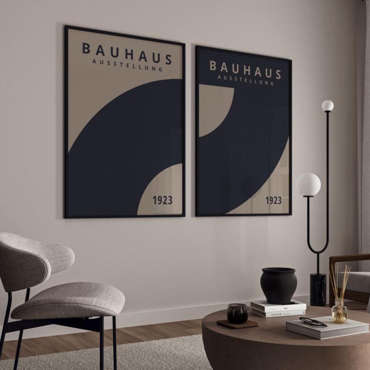 ARTINSPIRIO Bauhaus Kunstdruck, 2er Set, Blau und Dunkelbeige, Ohne Rahmen (60x90 cm)