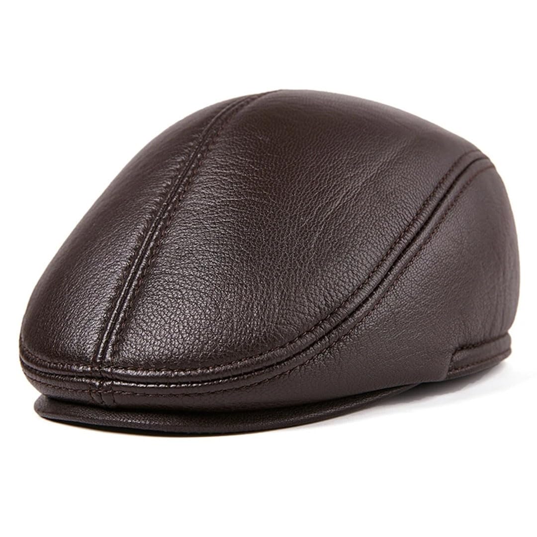 Boina plana de invierno para hombre, color negro, cálido, con orejeras, de piel auténtica, sólida, clásica, para conducir