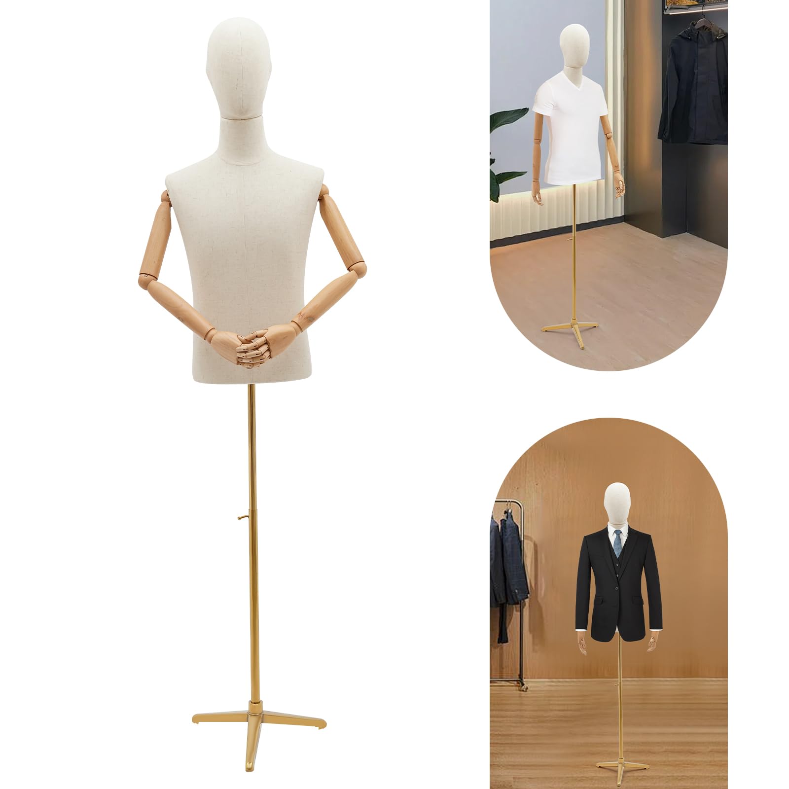 Männliche Fenster Gliederpuppe,Metallständer Kleiderform,Männlich Ankleidepuppe,Einstellbare Haltungsbekleidung Form,Drehbare Und Bewegliche Mannequin,für Bekleidungsgeschäfte (Gold, L)