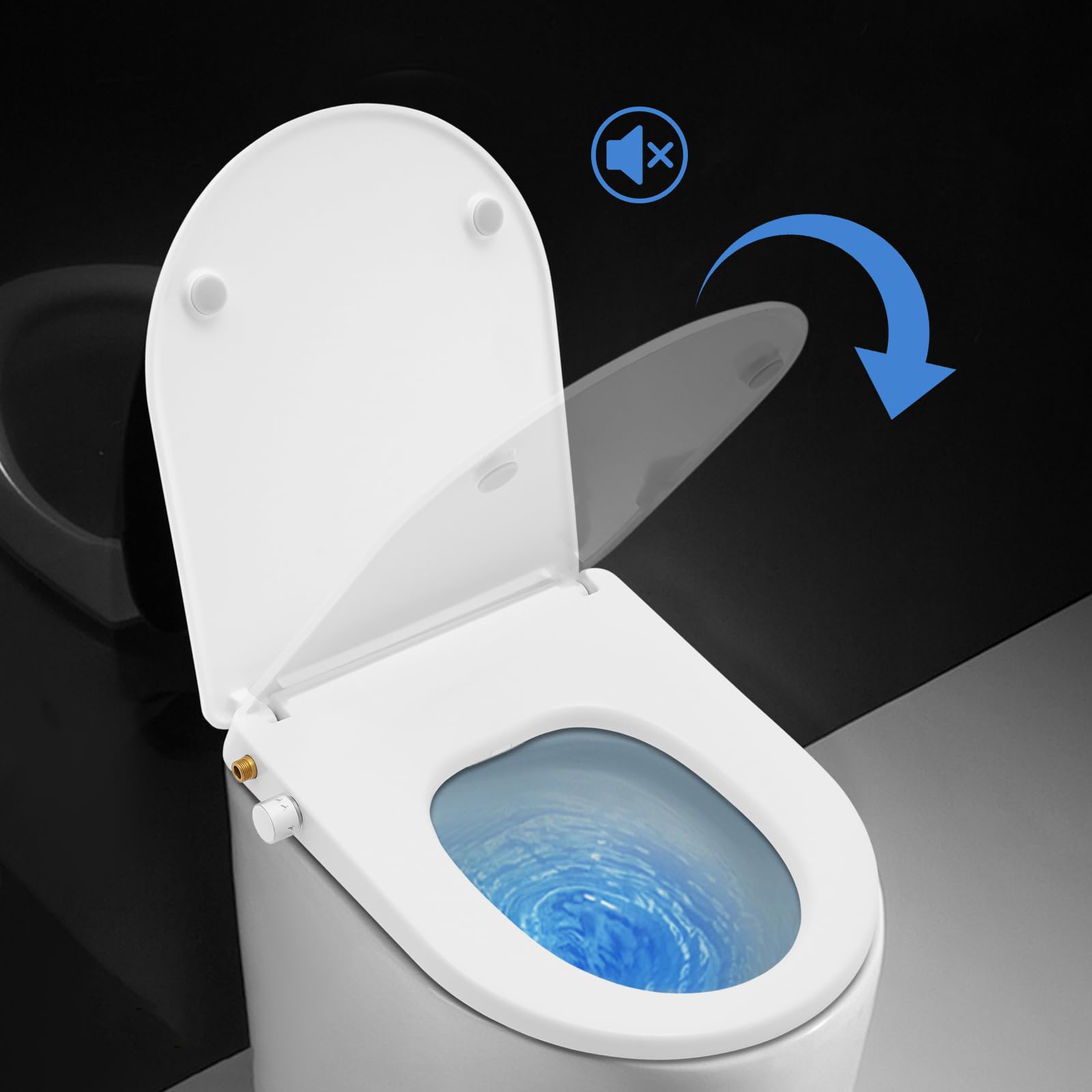 Coperchio WC con doppio ugello per bidet, sedile WC a forma di O, con spray ad acqua, design a bottoni, modalità risciacquo e preriscaldamento, bianco