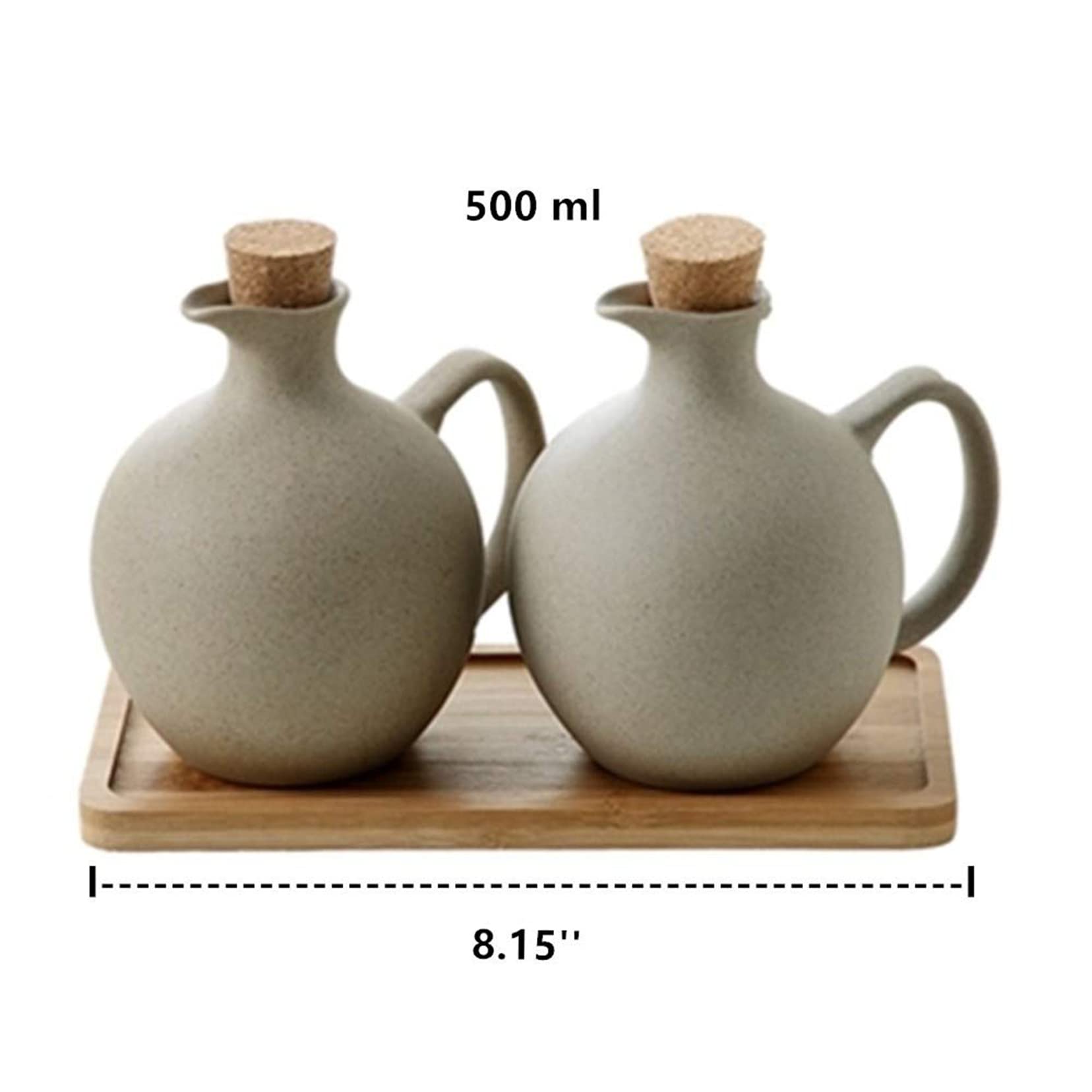 Juego de dispensadores de aceite y vinagre de cerámica vintage, 2 botellas de barro de 500 ml, elegantes recipientes de condimentos de cocina, acabado mate para cocinar y cenar en casa