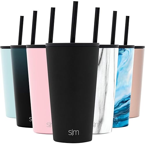 Simple Modern Insulated Tumbler with Straw Lid and Flip Lid | Travel Coffee Mug Reusable Cup | Gifts For Men, Women, Mom, Dad | Classic Collection | 16oz | Midnight Black