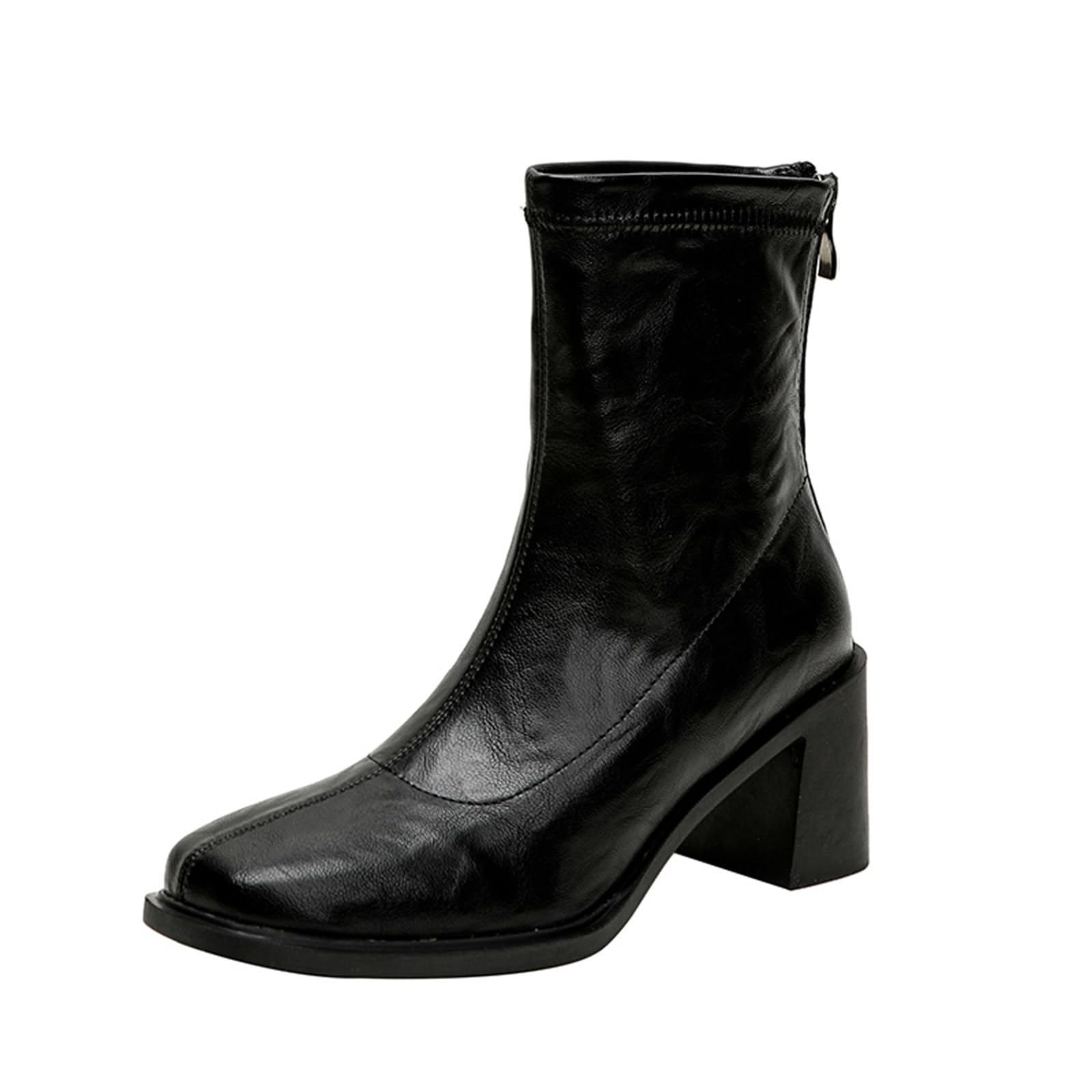 Womens Classic Leather Ankle Boots With A Chunky Heel Square Toe And Back Zipper Suitable For Parties Everyday