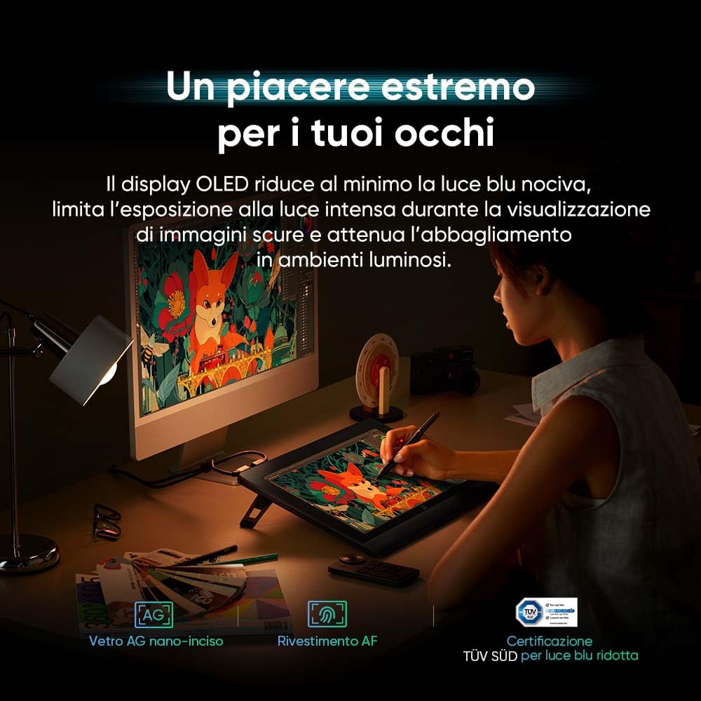 XPPen Artist Ultra 16 OLED 4K Touch Screen Tavoletta Grafica con Schermo 15,6", 2 Penne con 16K livelli di pressione, con mini tastiera