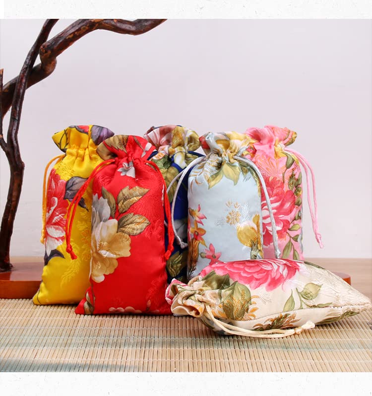 Sac en soie, sacs à bijoux, pochette portefeuille de rangement en soie 10 pièces broderie fleur brocart chinois vente en gros satin cordon bijoux 3 tailles