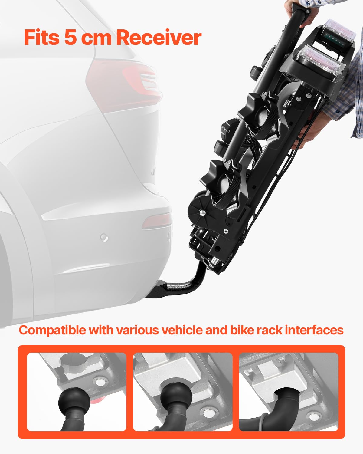 VEVOR Fahrradträger Kupplungs-Fahrradträger passend für 5 cm Aufnahme, Heckträger Radträger für 2 Fahrräder bis 65 kg Tragkraft, abschließbarer Fahrradträger für E-Bikes mit Rücklicht