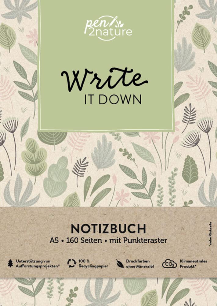 pen2nature Write It Down – Nachhaltiges Notizbuch in A5 mit Hardcover und Punkteraster