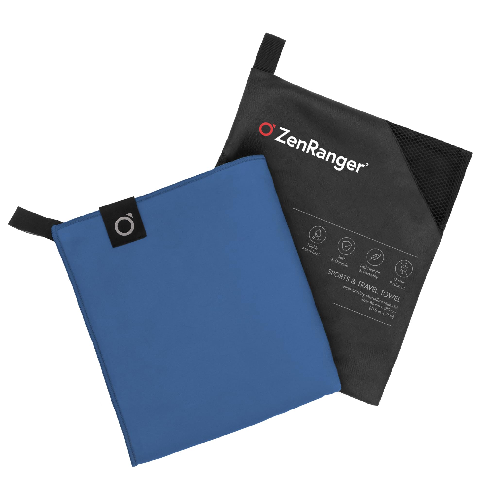 ZenRanger Microfibre Travel & Sports Towel (180 cm x 80 cm) – Highly Absorbent, Soft & Durable, Lightweight & Packable, Odour Resistant – for Camping, Hiking, Beach, Yoga, Swimming (Sapphire Blue)