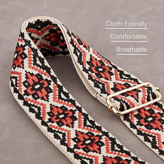 Image of Lyrovo Adjustable Purse Strap Replacement for Women, 1.5 inch Wide Crossbody Shoulder Strap Boho Handbag Strap (Aztec-Red Wine)
