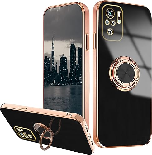 Miniatura 1 de Compatible con Redmi Note 10S Case Ring Holder Magnet Green, Xiaomi Redmi Note 10S Phone Case Silicone ShockPlate Luxury Slim Cover (negro)
