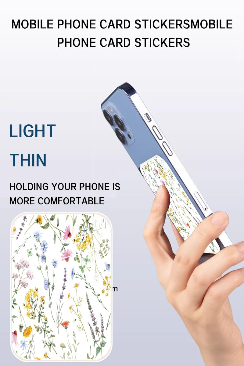 ADBOR Skórzane etui na karty na telefon, portfel na telefon z podwójnymi kieszeniami, uroczy uchwyt na karty boho kwiaty liście