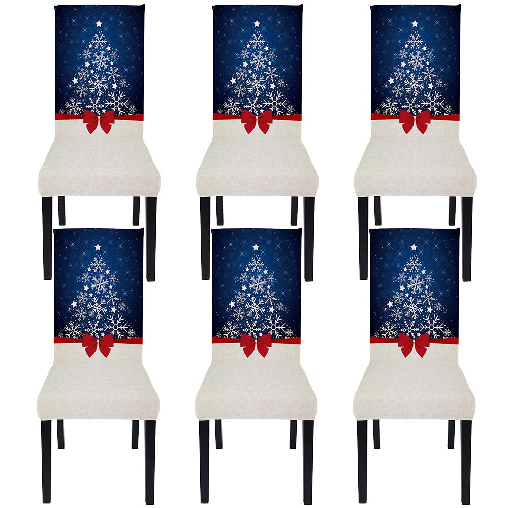 SANACYNA Set of 6 Christmas Dining Room Chair Covers Slipcovers Spandex Chair Slipcover Washable Removable Parsons Chair Seat Protector Decorative for Kitchen Ceremony Universal Size (6, Blue)