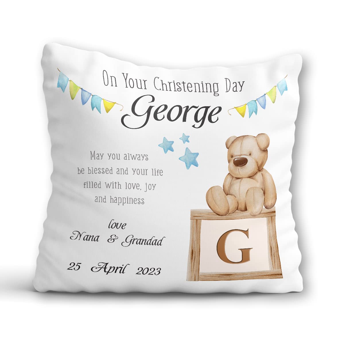 Baby Boy Christening Cushion Personalised Christening Pillow for