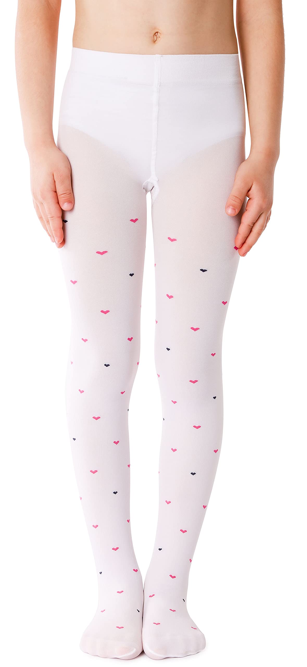 Noq Girls Dina Bianco Children Thin Tights With Beautiful Print Patterned Pantyhose 40 Den School Dance Ceremony Casual, 6-7 Years (116-122)