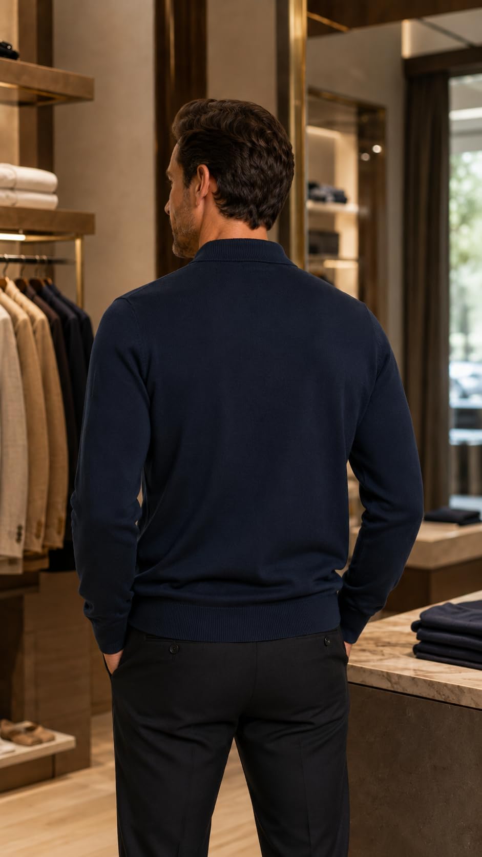 Maglione Uomo Pullover Polo Misto Lana Merinos Extrafine Made in Italy