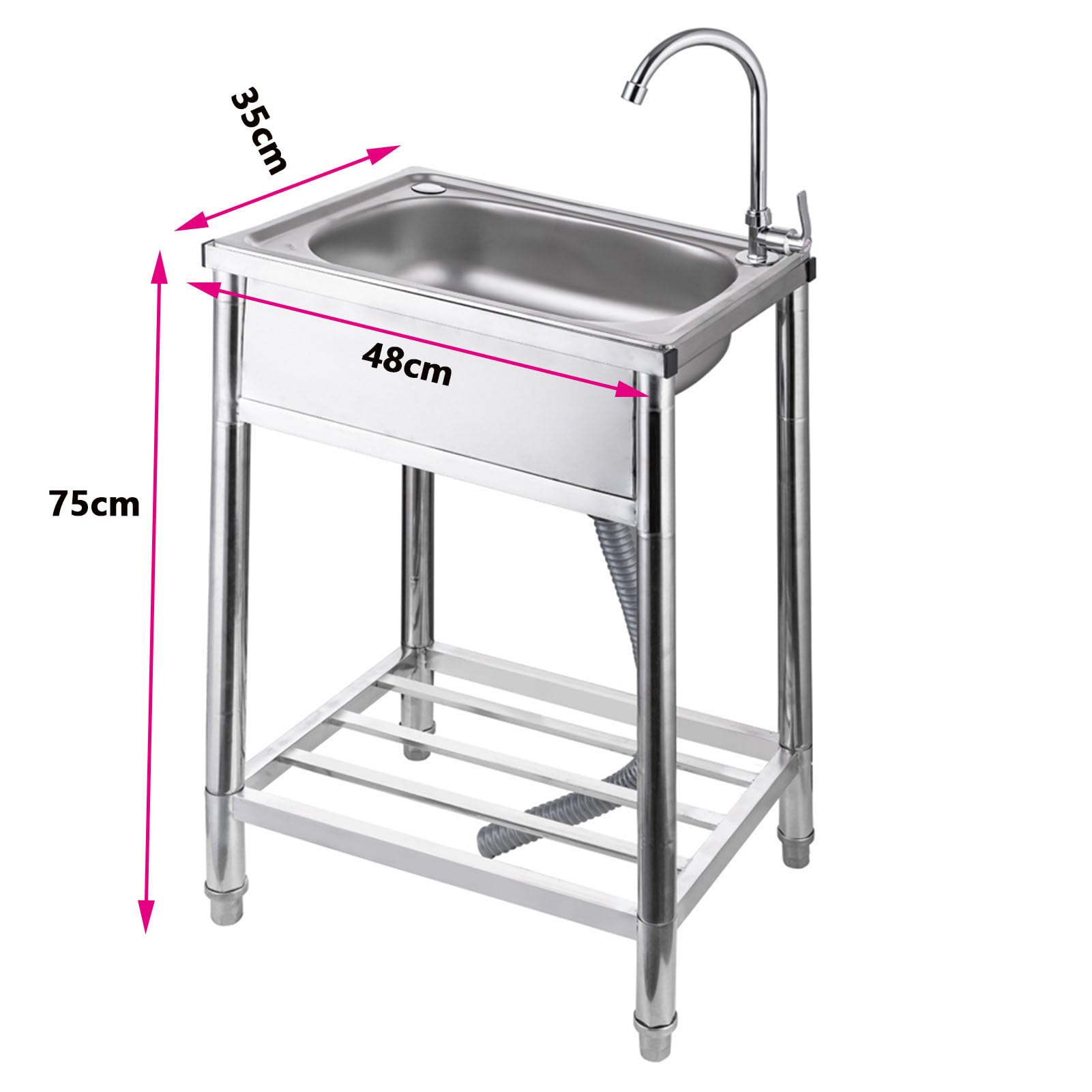 Lavello da Cucina,lavello Cucina per Catering,lavello in Acciaio Inossidabile,Indipendente,Commerciale,con Rubinetto Esterni/Interni/Garage/Lavanderia/ripostiglio (48×35×75cm)