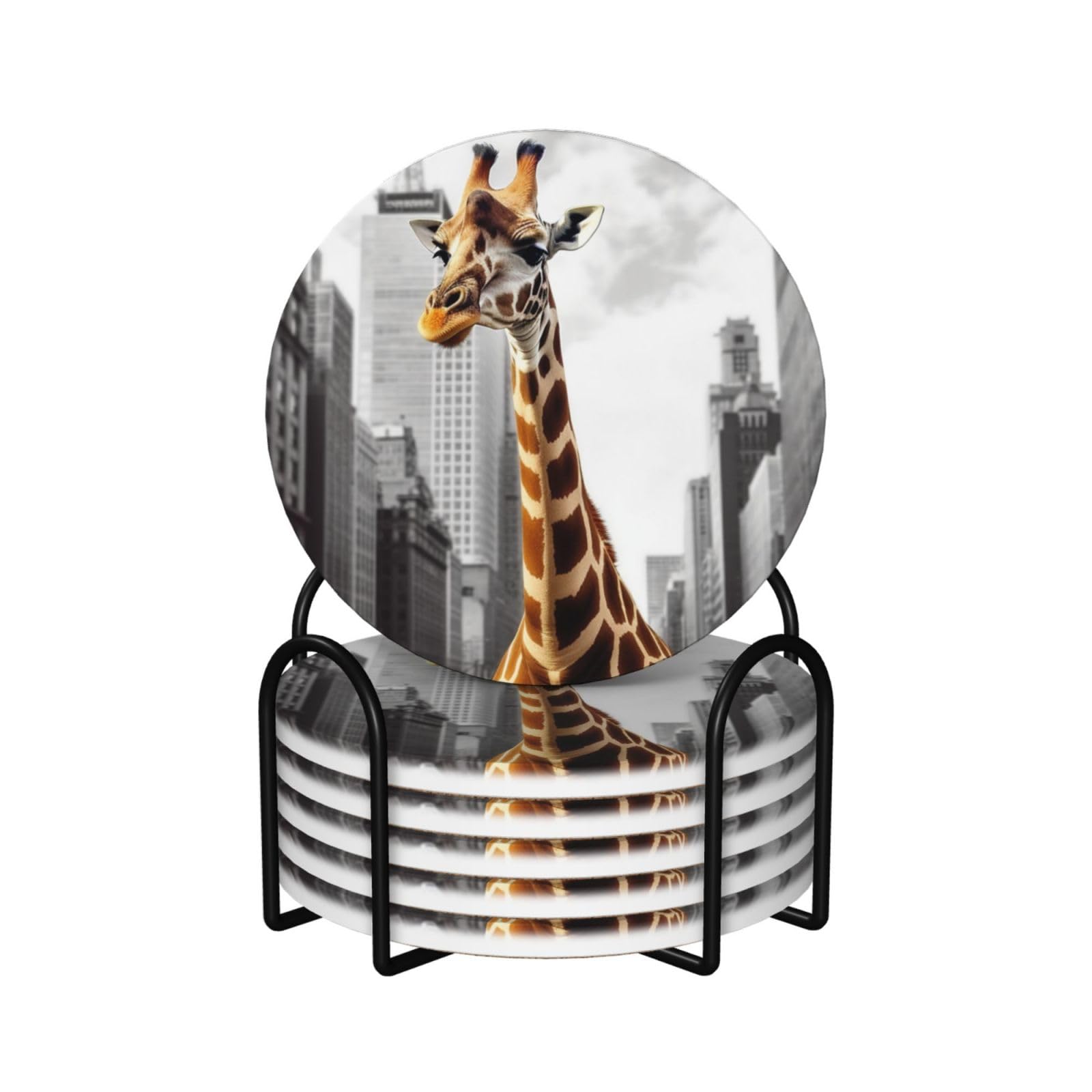 Dessous de verre céramique liège motif girafe à New York lot de 6