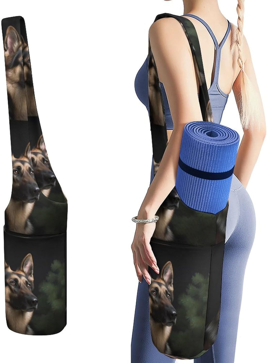 German Shepherd Yoga Mat Bag, Durable Canvas Yoga Mat Storage Bag with Water Bottle Pocket And Bottom Wet Bag, Fits Most Size Yoga Mats