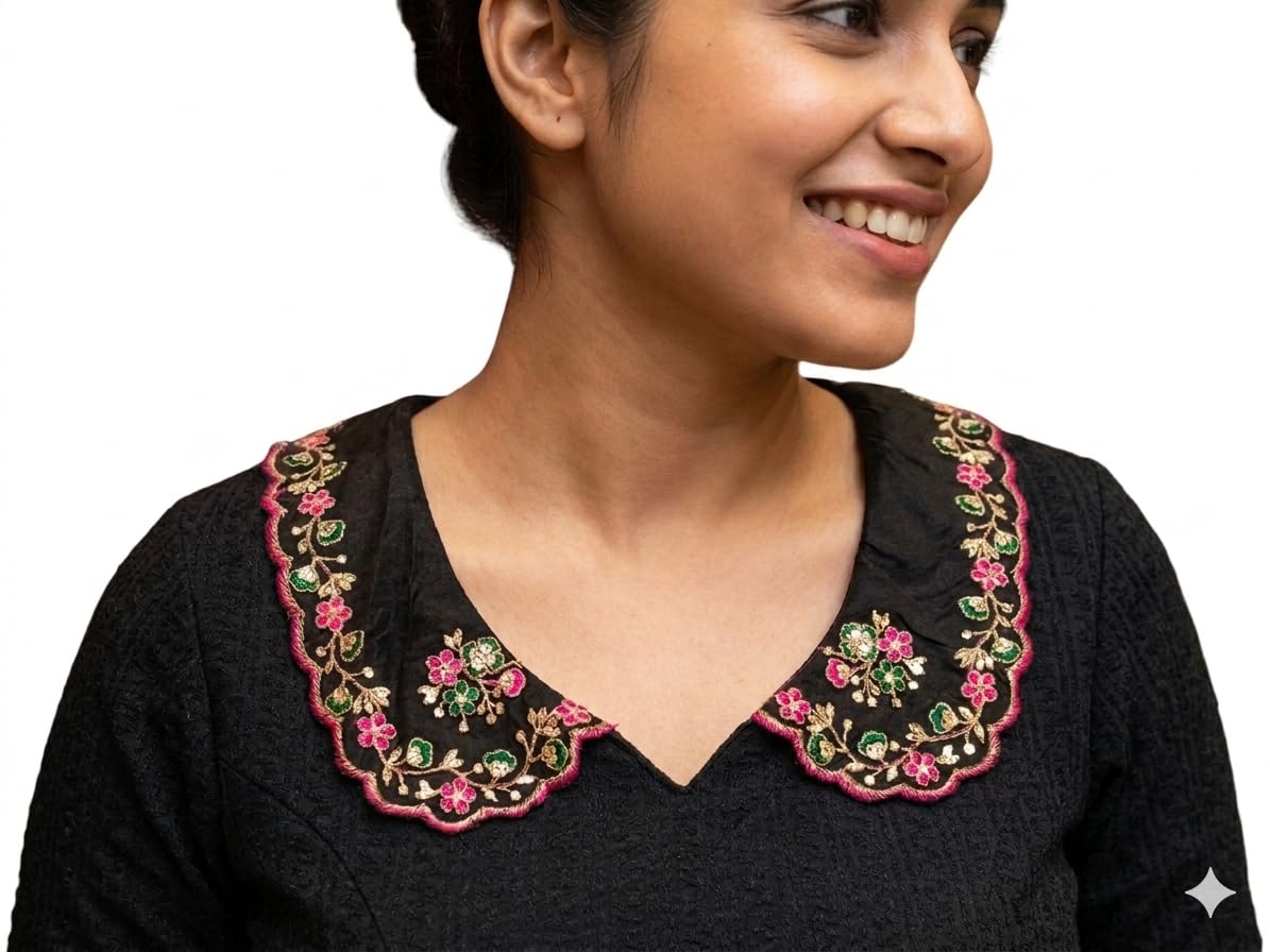 Readymade Saree Blouse for Women, Embroidered Peter Pan Collar, Short Sleeves, Floral Zari Border-picture-59