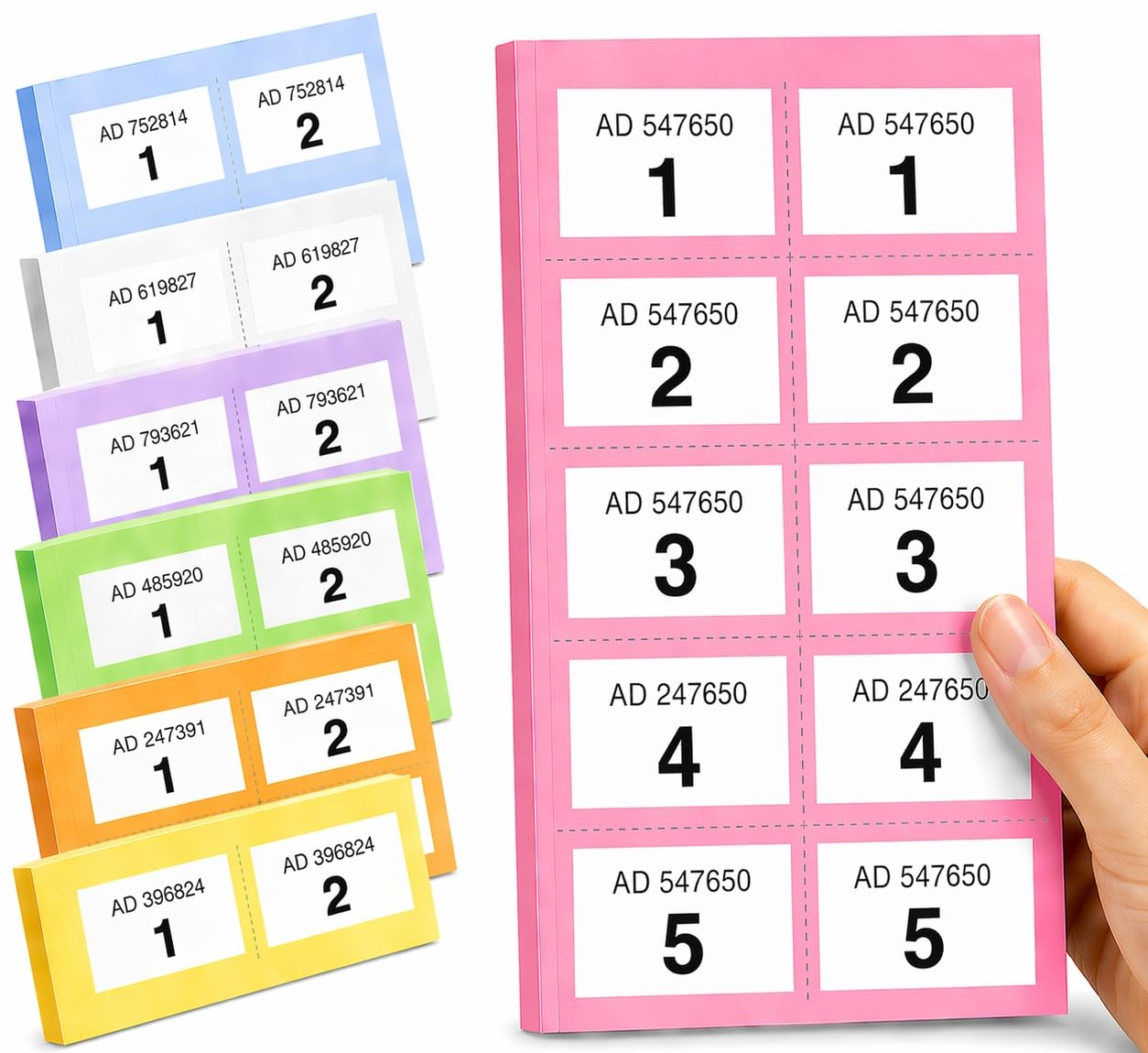 YLAB Raffle Tickets Book 1-1000 – Perforated, Security Numbered | Choose Colour: Pink, Blue, Green, Orange, Purple, White, Yellow | Fundraising, Prize Draws, Cloakroom, Events (Pink) — image 1