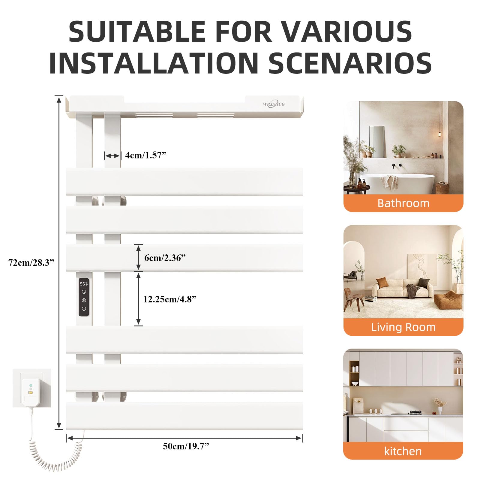 Scaldasalviette Elettrico Bagno Smart WiFi,Porta Asciugamani Bagno da Parete Controllo Vocale,Termoarredo Elettrico Bagno con Timer E Termostato,Termosifone 6 Barre,197W,Bianca
