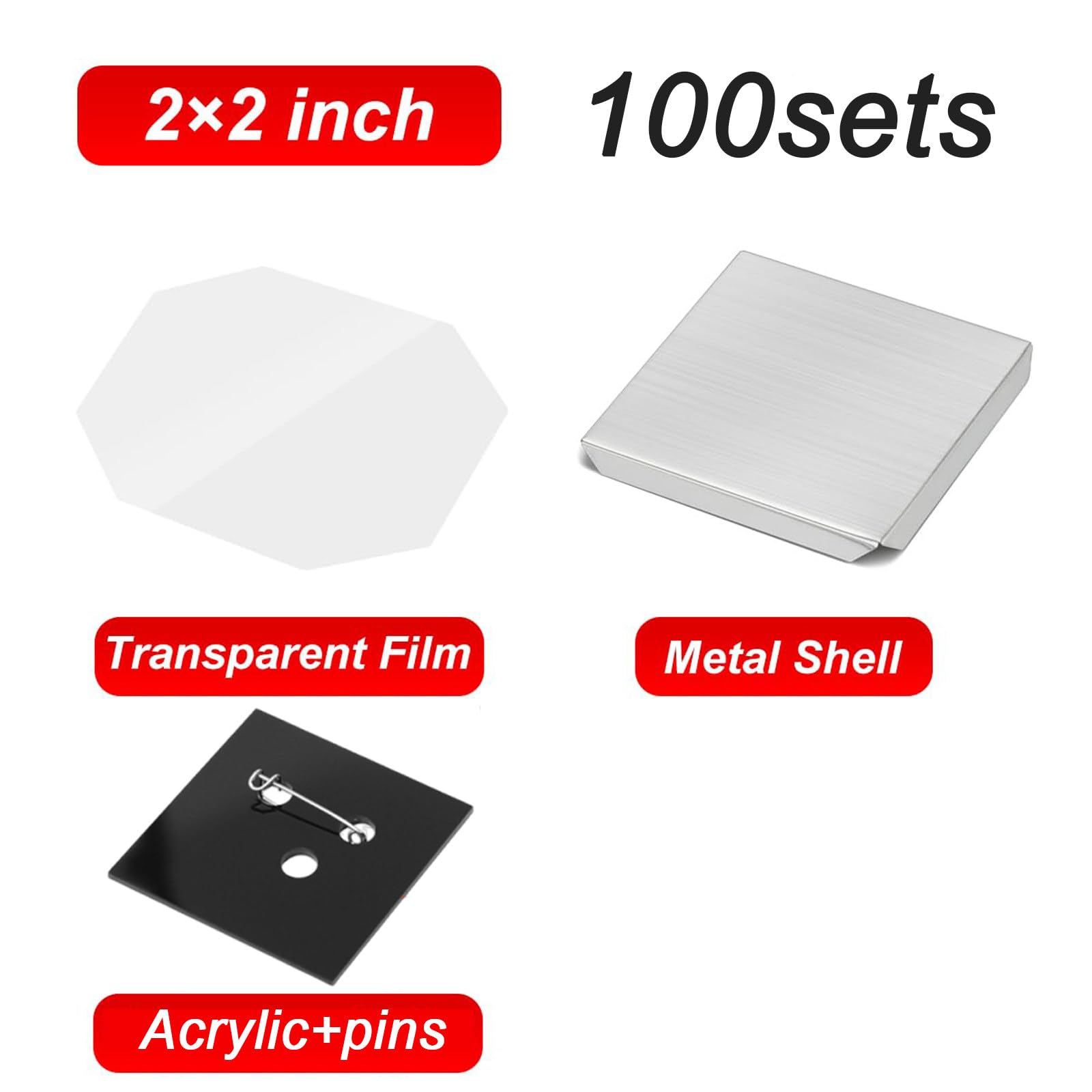 Fournitures pour Aimants en Carton, Kit DIY Badge Magnétique Et Consommables Autocollants – Idéal pour Fêtes, Mariages Et Décorations Pin/2x2in-100set
