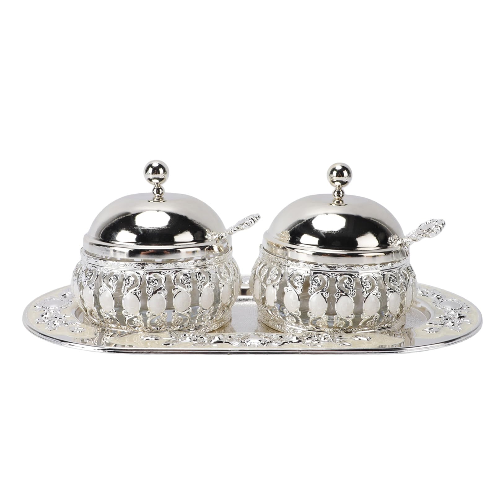 Set Zuccheriera Elegante Design Nordico Multifunzionale per Bancone della 2 unità in Acciaio Inox e Vetro con Cucchiaio e Coperchio