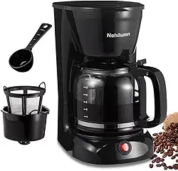 Cafeteira de gotejamento de 12 xícaras, filtro de café permanente para máquina de café, cafeteira elétrica de vidro de 1,8 L, preto 950W