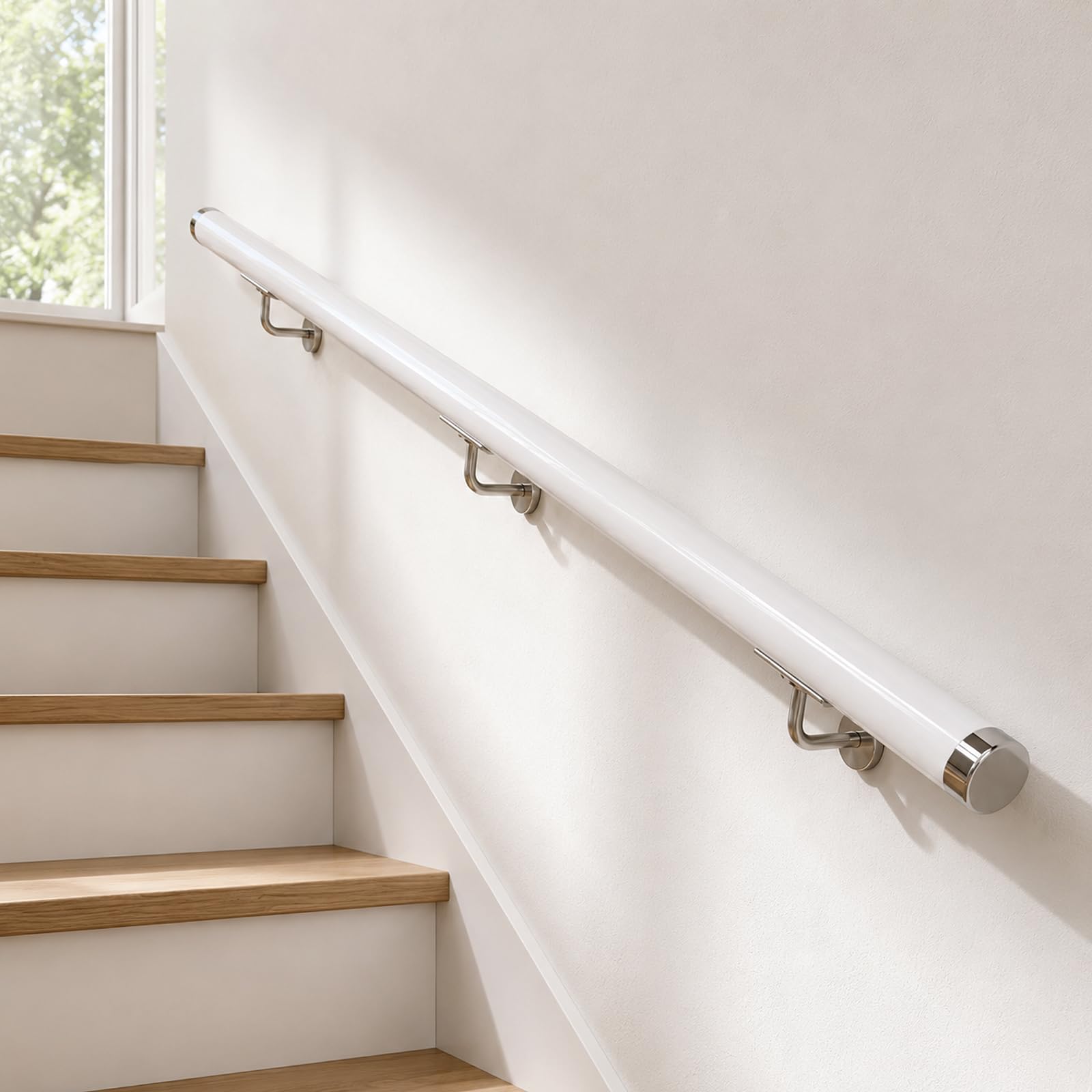 Wooden Handrails for Stairs, Non-Slip Stair Banister with Brackets